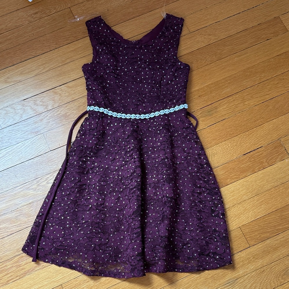Speechless Burgundy Kids Dress with Belt